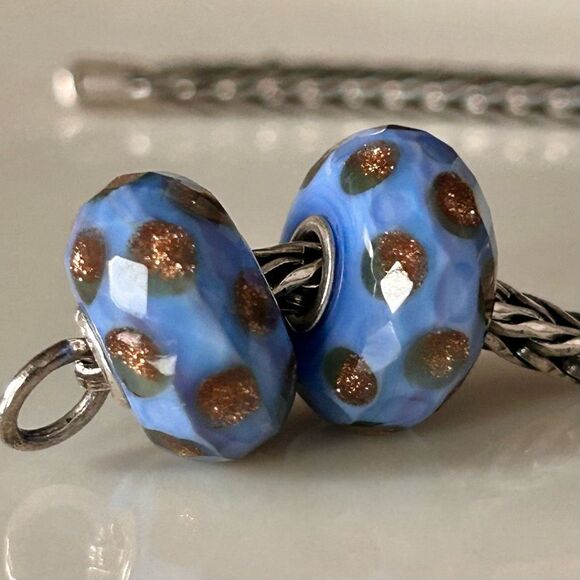 TROLLBEADS Gold Stream Facet #2 Blue & Copper Glitter LAA 925S NEW! Peoples Bead - Picture 2 of 7